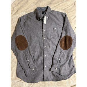 NWT J.Crew Gray Chamois Flannel Work shirt Sueded Elbow Patch Button Outdoor L